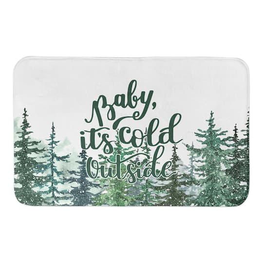 Winter Watercolor Pine Forest Bath Mat